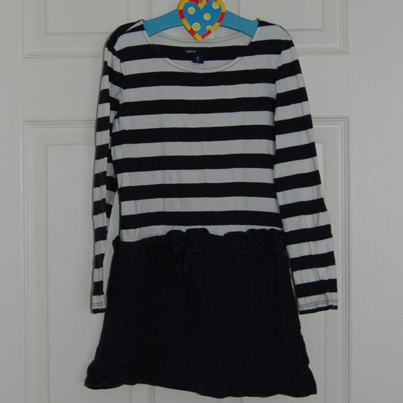 GAP Girls Size M (8) Navy-White Striped Cotton Dress, Long Sleeve - Picture 1 of 7